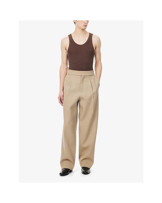 Fear Of God Natural California Brand-patch Wide-leg Wool And Cotton-blend Trousers for men