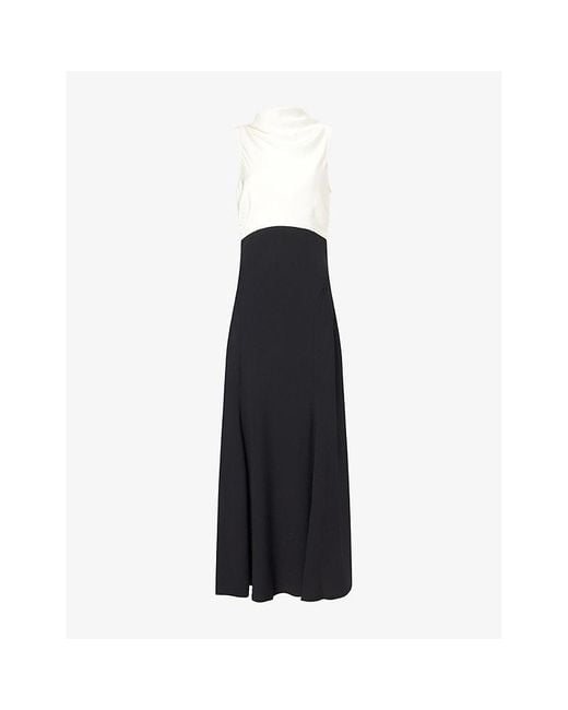 ME+EM Women's Black Colour-Block Draped Satin Maxi Dress