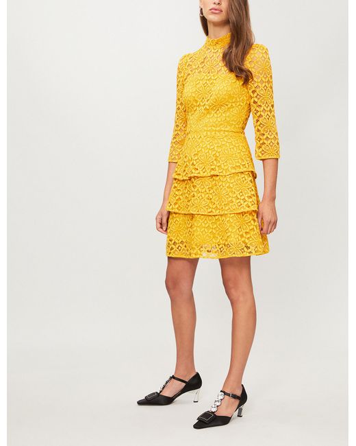 Claudie Pierlot High-neck Floral Lace Dress in Yellow | Lyst Canada