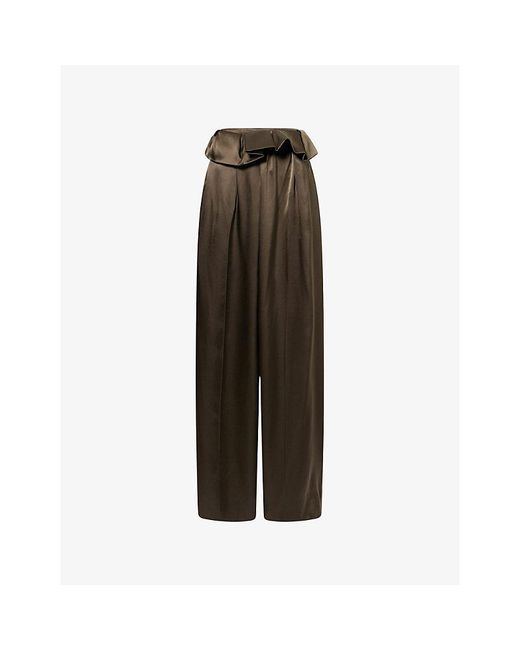 Khaite Brown Kira Frilled Silk Trousers