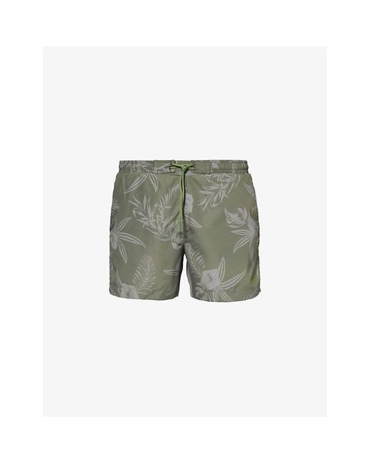 Boss Green Flower-print Recycled-polyester Swim Shorts for men