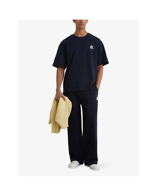 Reiss Blue Rainer Logo-Embroidered Cotton-Jersey T-Shirt for men