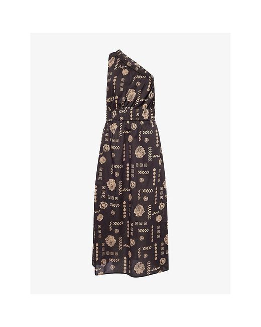 Rails Multicolor Selani One-Shoulder Cotton-Poplin Midi Dress