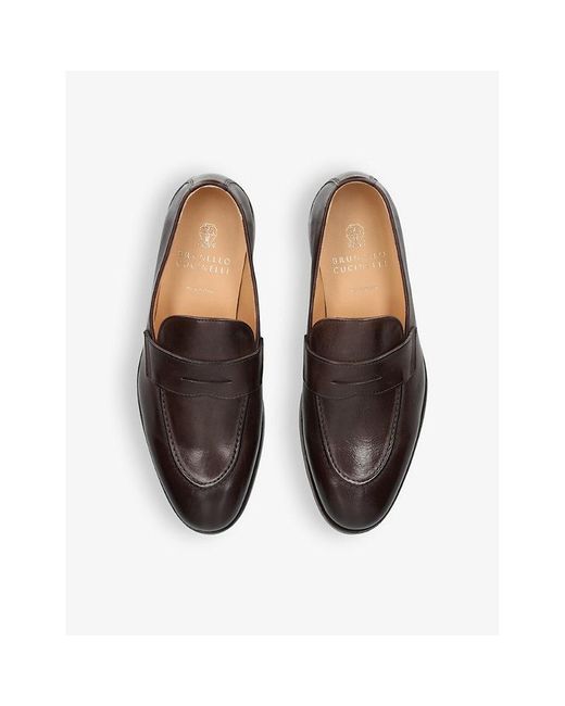 Brunello Cucinelli Brown Classic Panelled Leather Penny Loafers for men