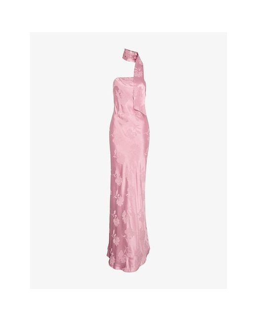OMNES Pink Myla Floral-Jacquard Woven Maxi Dress