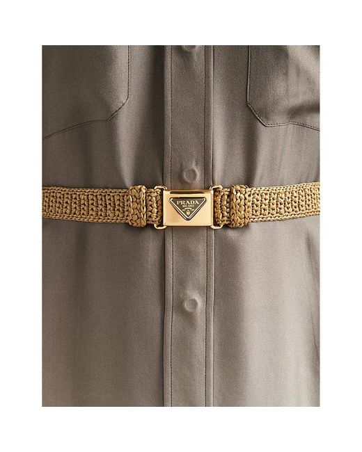 Prada Brown Triangle-buckle Raffia-effect Woven Belt