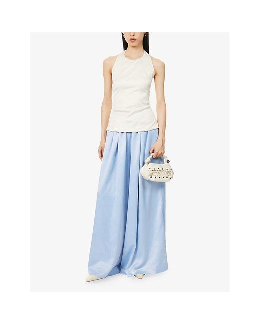 The Couture Club Blue Wide-Leg Elasticated-Waist Satin Trousers