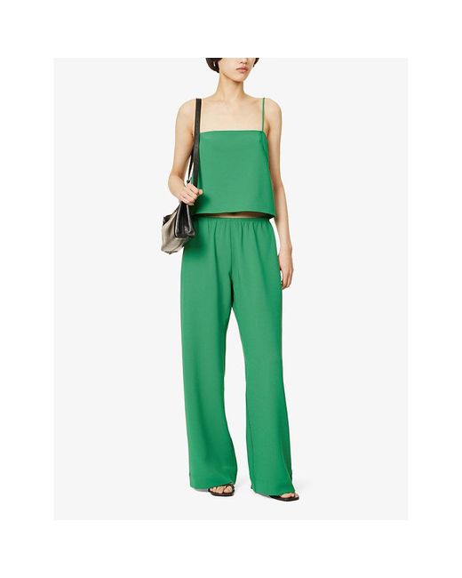 Leset Green Arielle Square-neck Woven Top