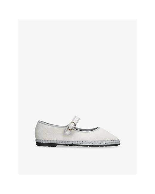 Flabelus White Dalloway Linen Ballet Flats