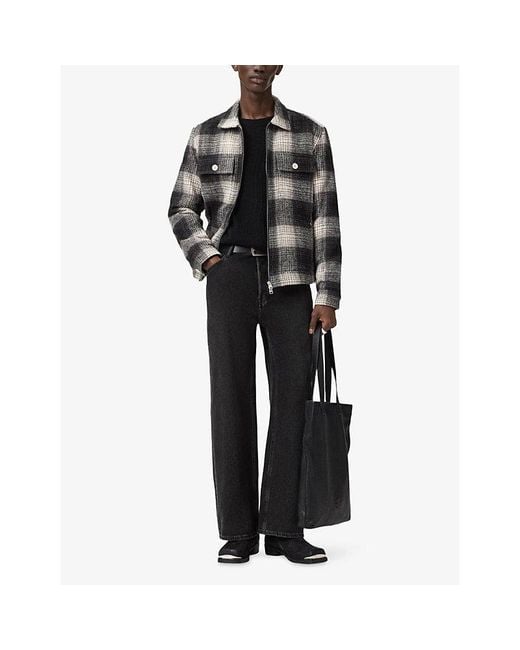 AllSaints Black Matheson Check Zip-Up Cotton Jacket for men