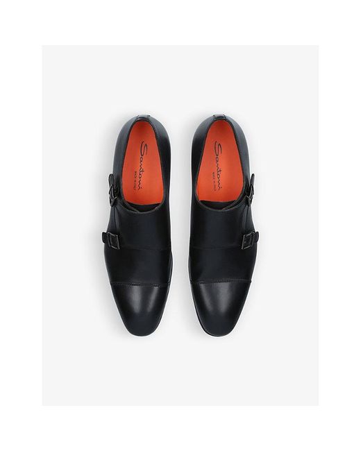 Santoni Black Simon Double-buckle Leather Monk Shoes for men
