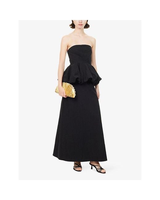4th & Reckless Black Nikita Puff-Ball Peplum-Waist Cotton Maxi Dress