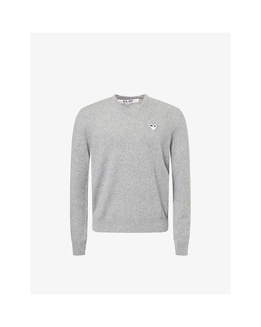 COMME DES GARÇONS PLAY Gray Heart-Embroidered Knitted Wool Jumper for men