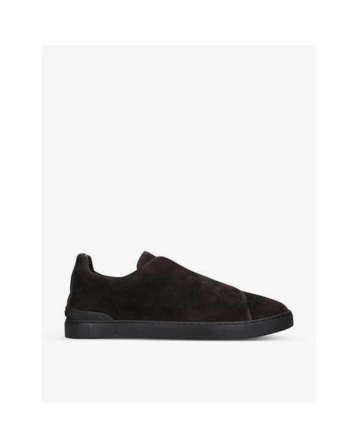 Zegna Brown Triple Stitch Leather And Fabric Low-Top Trainers for men