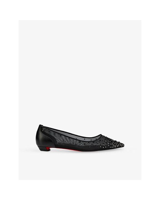 Christian Louboutin Black Miss Z Degrastrassina Perla Leather Flats
