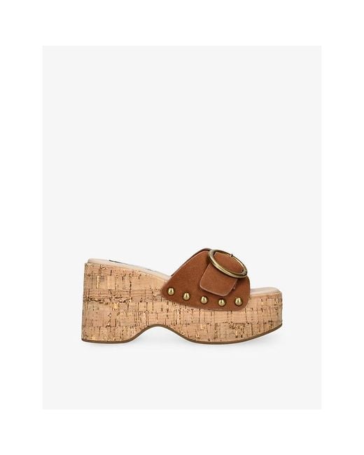 Steve Madden Brown Pedestal Platform Suede Sandals