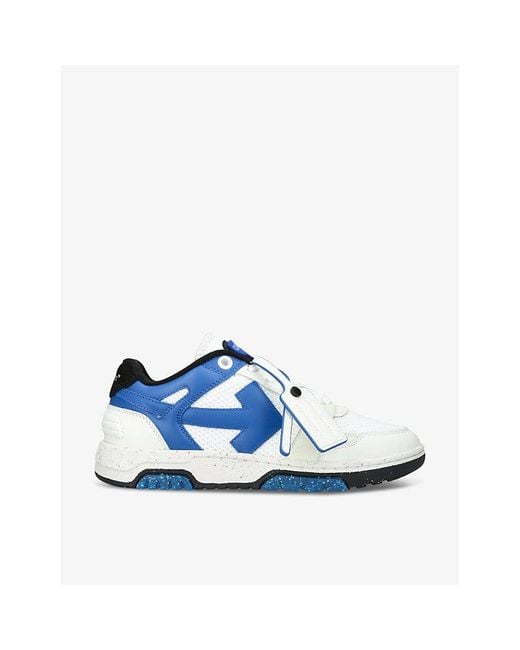Off-White c/o Virgil Abloh Blue Slim Out Of Office Arrow-embroidered Leather And Mesh Low-top Trainers for men