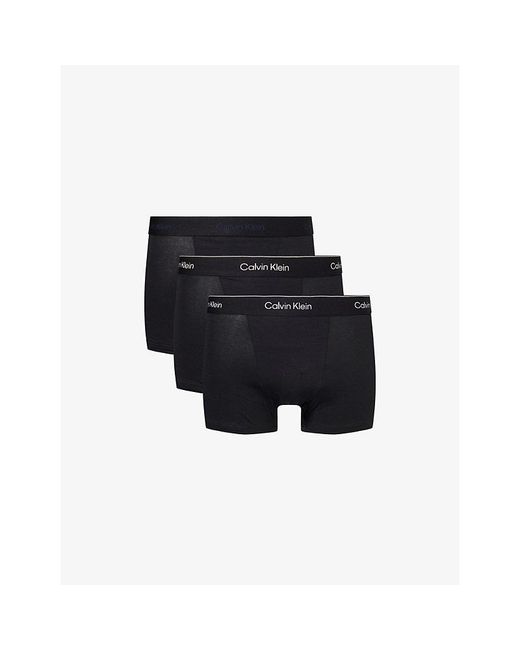 Calvin Klein Black Icon Logo-Waistband Pack-Of-Three Stretch-Cotton Trunks for men