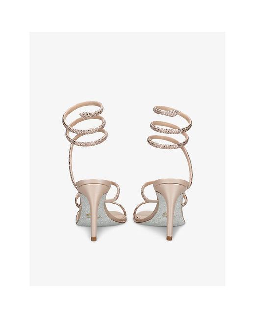 Rene Caovilla Metallic Cleo 80 Crystal-Embellished Leather Heeled Sandals