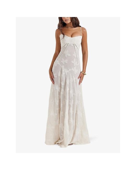 lace v neck flared backless two pieces maxi dress Grace main image 0