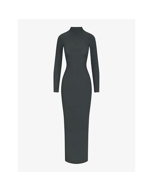 Skims Black Soft Lounge Turtleneck Stretch-Woven Maxi Dress