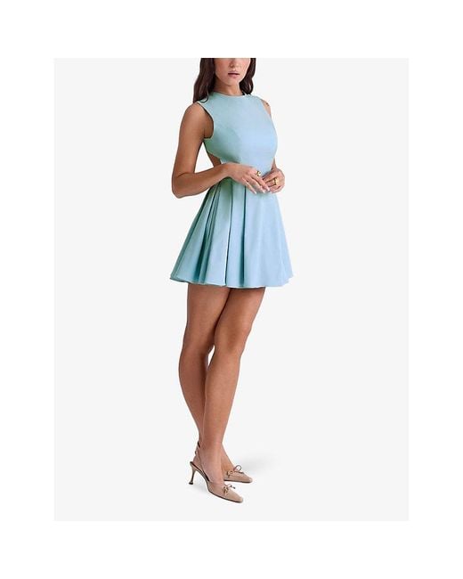 House Of Cb Blue Ingrid Round-Neck Cut-Out Cotton-Twill Mini Dress