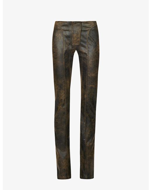 M I S B H V Brown Flared Low-rise Faux-leather Trousers