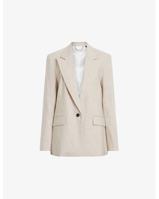 AllSaints White Whitney Relaxed-fit Single-breasted Stretch Linen-blend Blazer