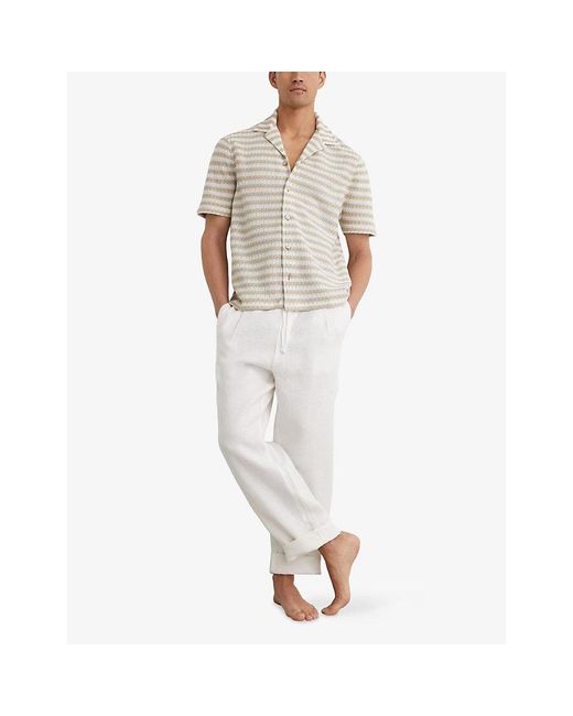 Reiss White Island Striped Crochet Cotton-Blend Shirt for men