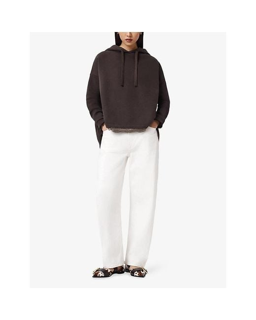 AllSaints Brown Nia Lace-Trim Cotton-Blend Hoody