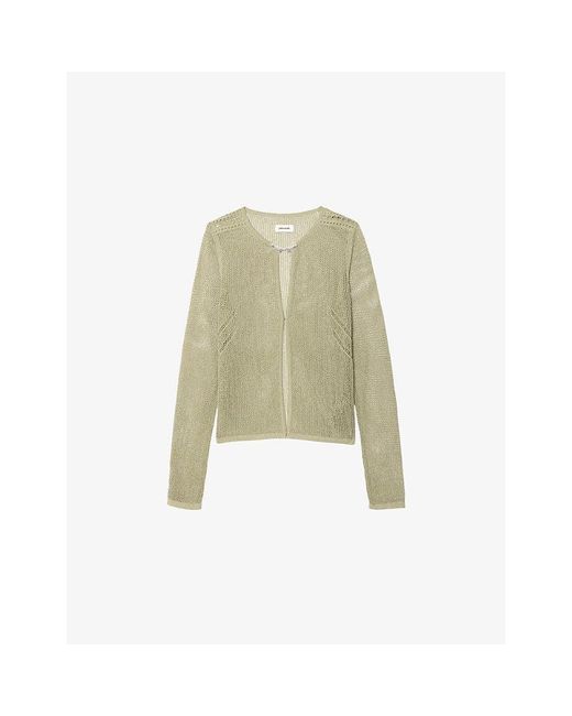 Zadig & Voltaire Green Saya Open-Knit Cotton Cardigan