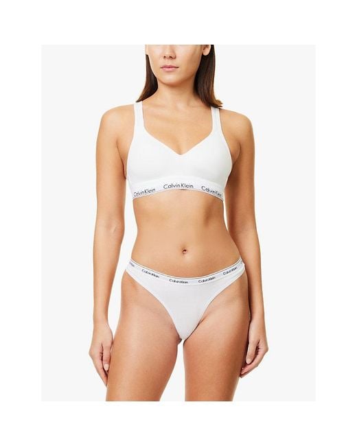 Calvin Klein White Modern Logo Low-Rise Stretch-Cotton Thong