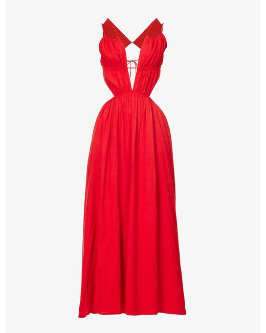 Cult Gaia Dua Cut-out Linen-blend Midi Dress in Red | Lyst Canada