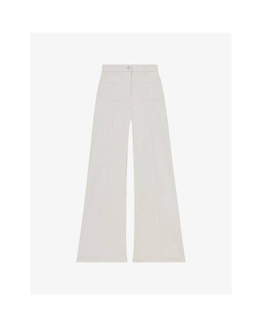 Reiss White Sakura Flared Patch-Pocket Stretch-Denim Jeans