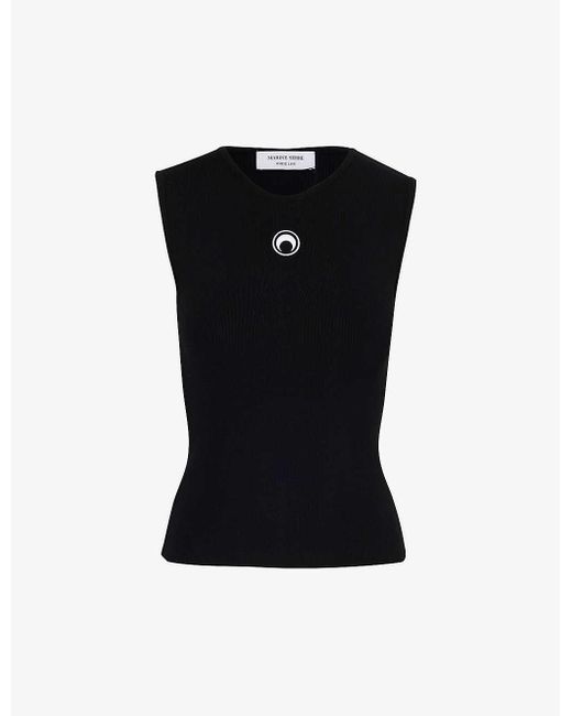 MARINE SERRE Black Moon-embroidered Sleeveless Stretch-knit Top