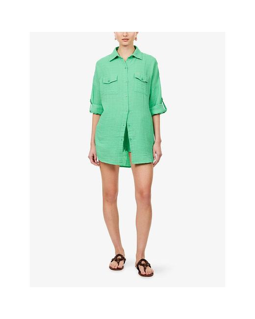 Melissa Odabash Green Elena Loose-Fit Cotton Shirt