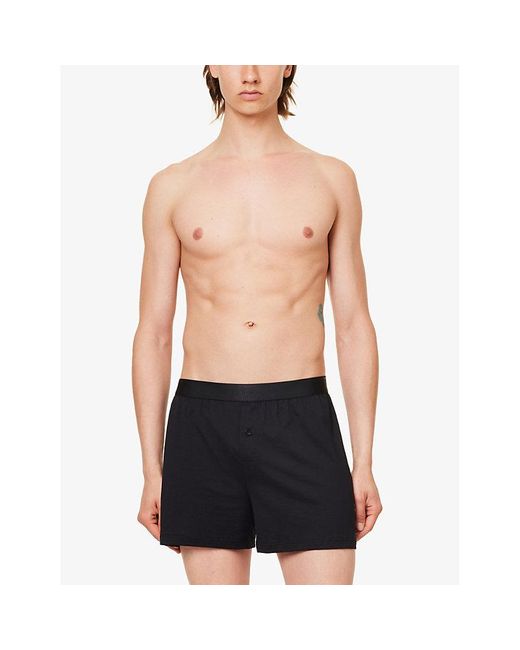 Sunspel Black Superfine Branded-waistband Mid-rise Cotton Boxer Shorts for men