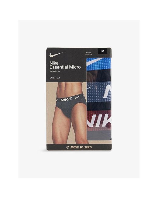 Nike Blue Ultra Comfort Dri-Fit Pack-Of-Three Stretch-Woven Hip Briefs for men