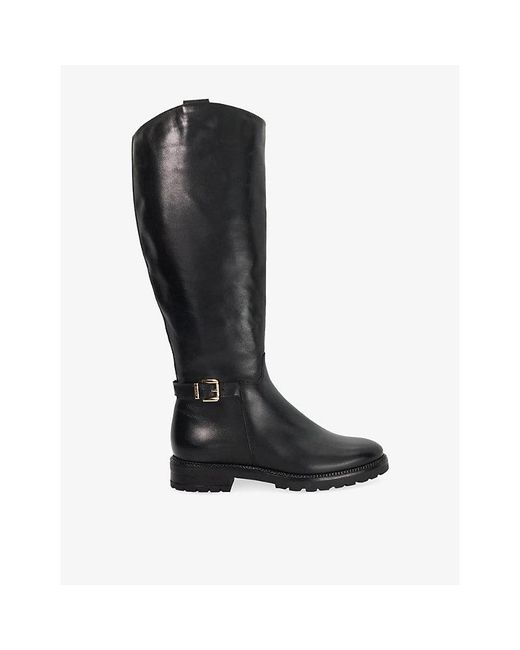 Dune Black Tabbey Leather Knee-High Boots