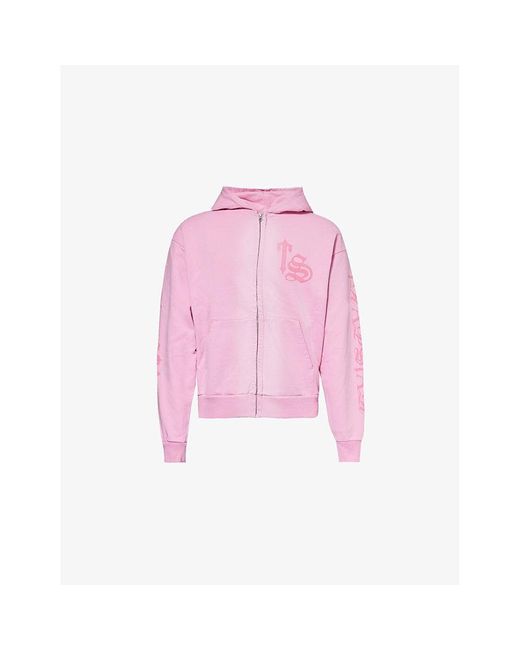 Trapstar Pink Script Logo-Print Cotton-Jersey Hoody for men