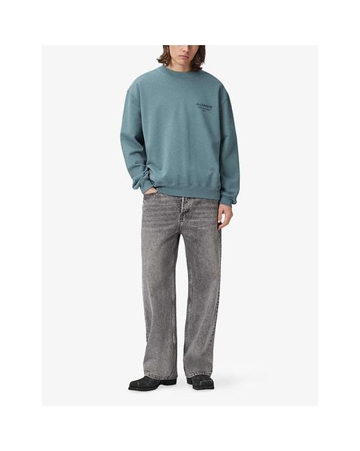 AllSaints Blue Xander Branded-Print Cotton-Jersey Sweatshirt for men
