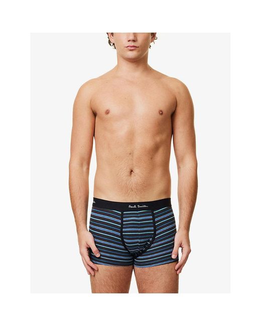 Paul Smith Blue Stripe Assorted Pack Of Three Stretch-Cotton Boxer Briefs for men