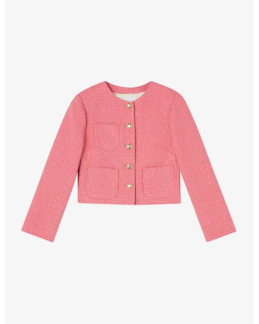 L.K.Bennett Red Allie Boxy-fit Tweed Cotton-blend Jacket