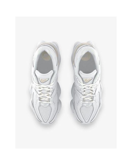 New Balance White 9060 Brand-Patch Leather And Mesh Low-Top Trainers for men