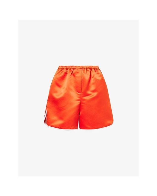Frankie Shop Red Adia Contrast-Hem Satin Shorts