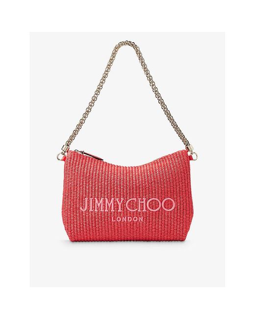 Jimmy Choo Red Callie Raffia Shoulder Bag