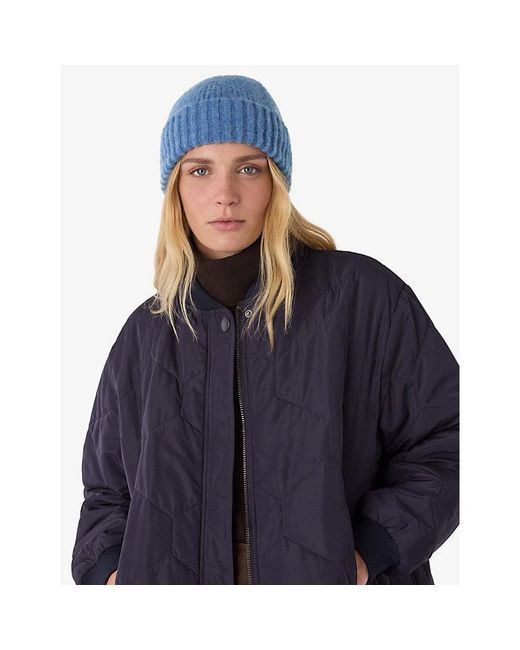 Whistles Blue Ribbed Brushed Wool Beanie Hat
