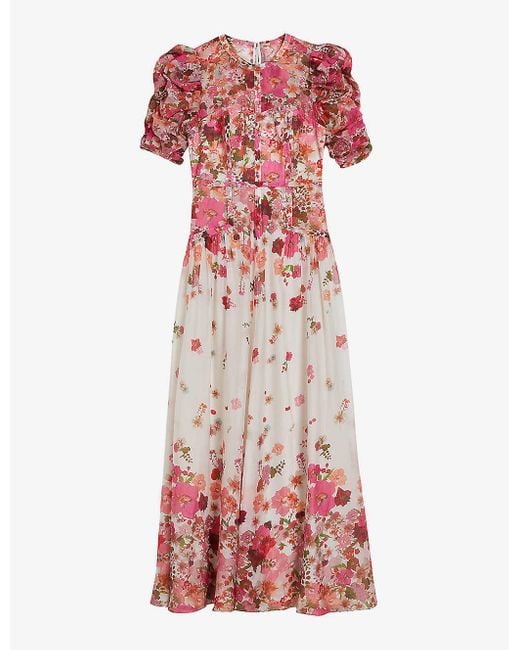 Ted Baker Red Alviano Pressed Floral-print Woven-blend Maxi Dress