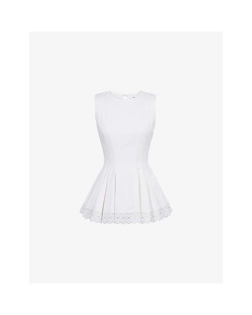 House Of Cb White Marnie Lace-Trim Stretch-Cotton Top Xs (A-C Cup)