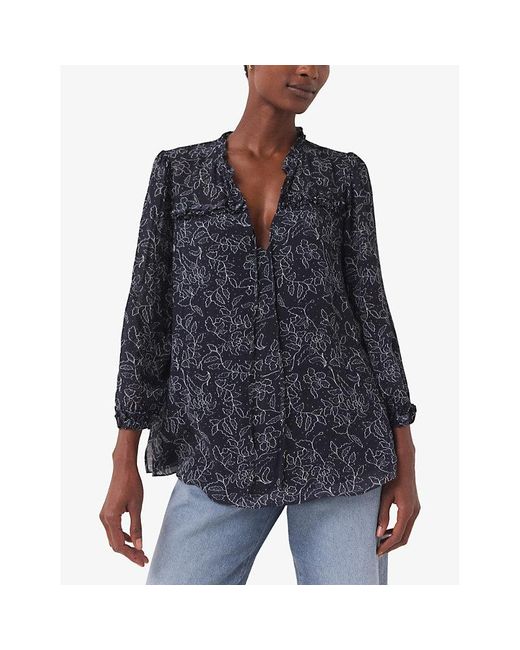 The White Company Blue Vy Georgette Print-embellished Woven Blouse